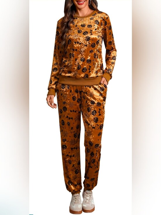 Totatuit Pants - Velour 2 Piece Halloween Set Drawstring Pants Long Sleeve Top Medium Womens